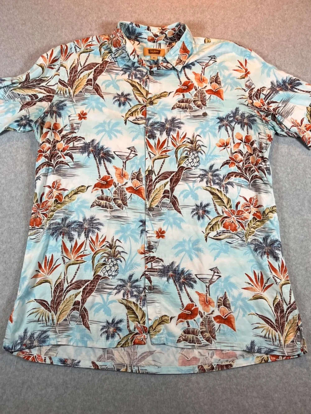 Foundry Men’s Hawaiian Shirt Tropical Floral Palm Print Blue Orange Size XLT - Picture 6 of 8